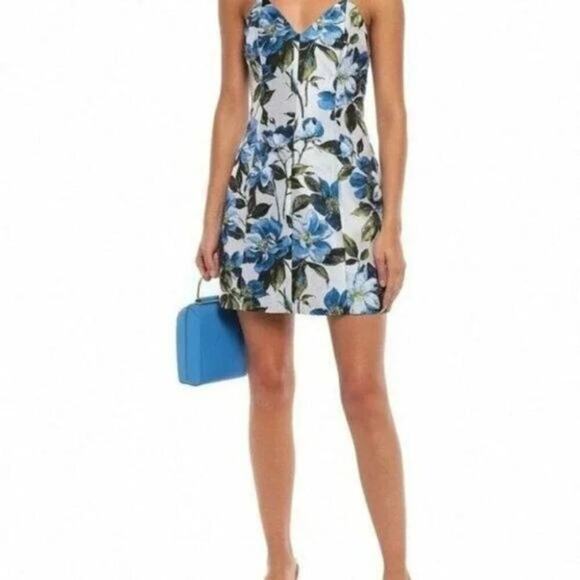 Alice + Olivia Tayla Floral Jacquard Paneled Floral Multicolor Mini Lined Dress - Picture 2 of 9